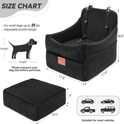 Dog Car Seat for Small/Medium Dogs, Dog Booster Car Seats with Thick Cushion for Dogs Under 35lbs, Detachable Washable Pet Car Seat with Storage Pockets, 2 Safety Belts(Black)