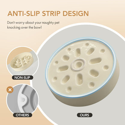 8.2inch Ceramic Dog Raised Slow Feeder Set, Elevated Bowl with Wooden Stand for Large and Medium Dog, Slow Feeder Dish for Fast Easters, Anti-Gulping(Beige, Single Bowl+ Stand)