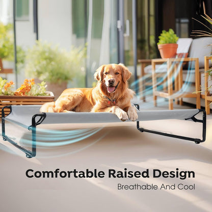 Veehoo Original Outdoor Elevated Dog Bed, Cooling Raised Dog Cot for Medium Dogs, Portable Standing Pet Hammock Platform with Washable Breathable Mesh, No-Slip Feet, Medium, Grey, CWC2201