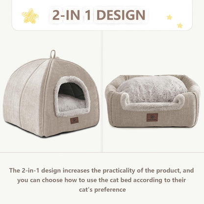Cat Bed for Indoor Cats - Cat Cave Cat House Cats Tent with Removable Washable Cushioned Pillow, Soft and Self Kitten beds