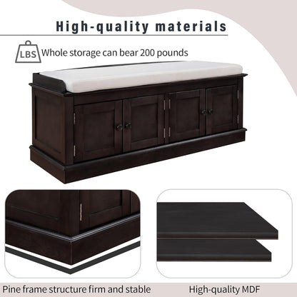 Shoe Storage Bench with 4 Doors and Adjustable Shelves, Shoe Bench with Removable Cushion for Living Room Entryway 42.7" L * 16" W * 17.4" H Espresso
