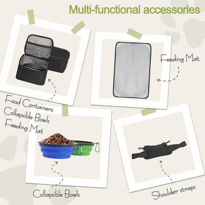 Dog Travel Bag,Weekend Pet Travel Bag Set for Dog and Cat,Airline Approved Tote Multi-Function Dog Bags for Traveling,Include 2 Collapsible Bowls,2 Food Storage Containers,1 Feeding Mat,Black