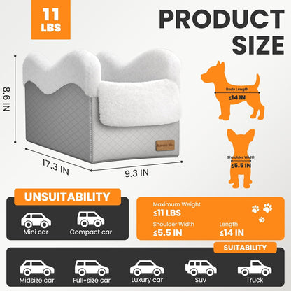 Portable Small Dog Seat for Car,Luxury Center Console Dog Car Seat Booster with Safety Tethers,Auti-Collapse Pet Travel Carrier for SUV,Truck.(Light Grey/White)
