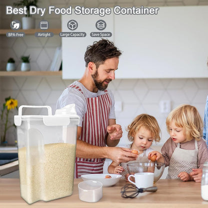 Rice Container, Airtight Rice Storage Container 10lb, Cereal Containers Storage, BPA Free Food Dispenser with Pouring Spout Handle for Flour Pasta Grain, Pet Dog Cat Bird Food Storage Container