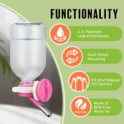 Choco Nose Patented Mini No-Drip Water Bottle/Feeder for Hamsters/Hedgehogs/Gliders/Rats/Mice/Other Small Pets and Animals - for Cages, Crates or Wall Mount. 10.2oz. Nozzle 10mm, Pink (C125)