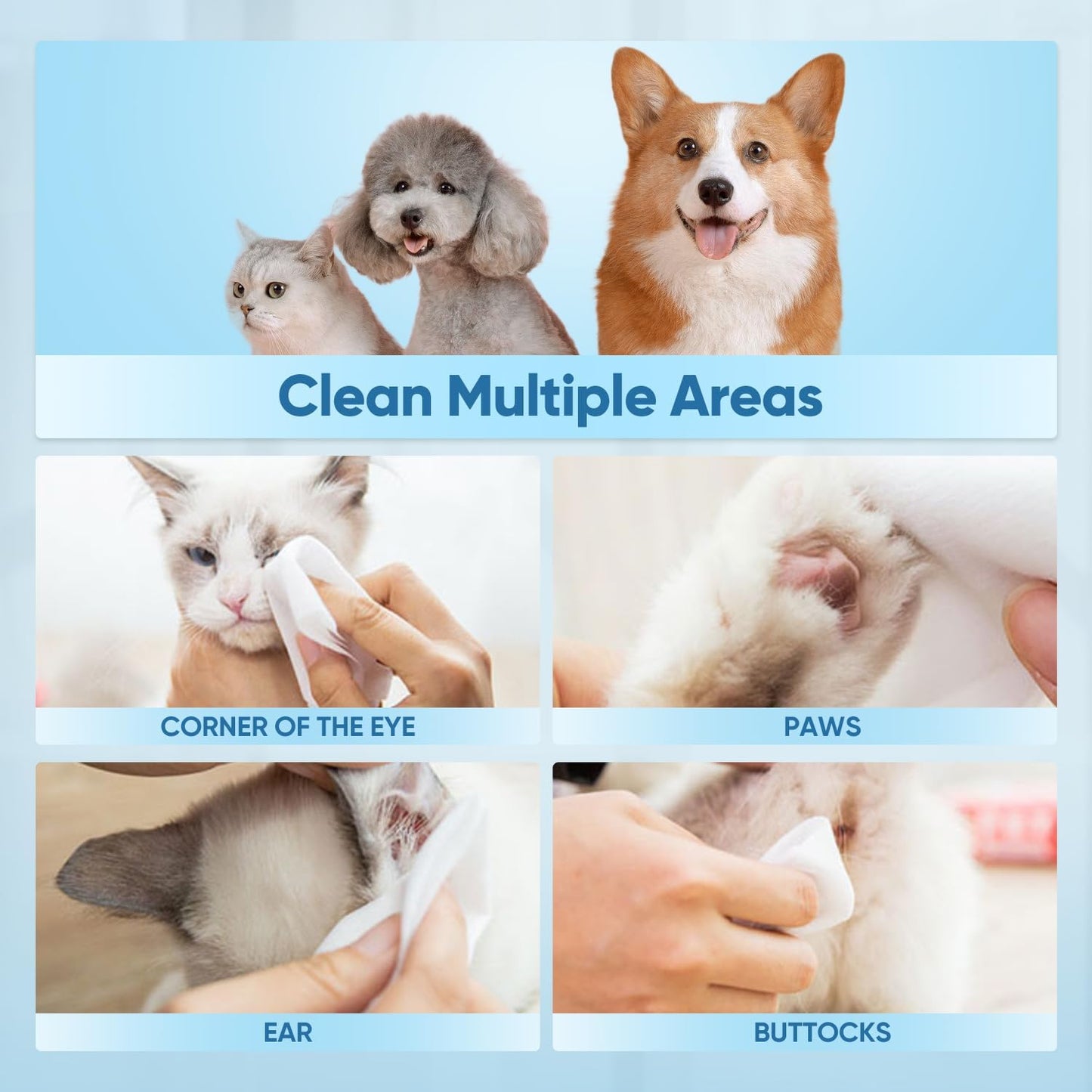 Natural Pet Grooming Wipes, 100 Fresh Counts, Extra Moist & Thick for Dogs & Cats, Puppies & Kittens Set of 2