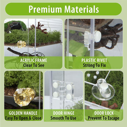 Large Jumping Spider Enclosure, 2 in 1 Acrylic Reptile Terrarium for Praying Mantis,Arboreal Tarantula,Frogs,Snails, 12"*8"*8" Breeding Habitat with Front & Top Opening Doors and Vent Holes