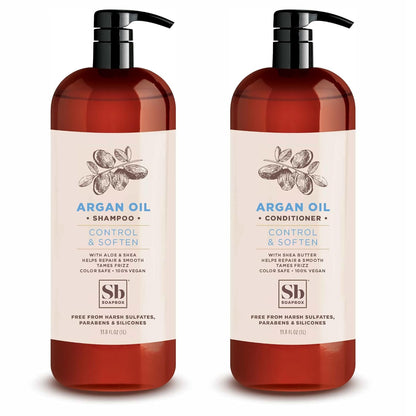 Soapbox Argan Shampoo & Conditioner Set, Volumizing, Vegan, Color Safe, Harsh Sulfate & Silicone Free, 1 Liter Each (Pack of 2)