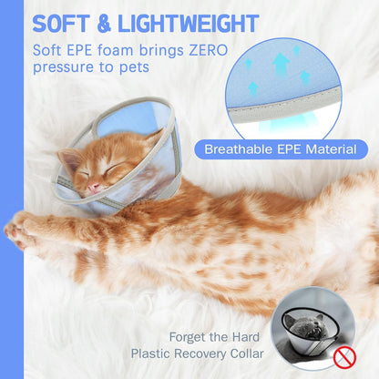 Cat Cone Collar Soft, Cat Recovery Collar for Large Medium Small Cats Kittens, Pet Cone Alternative After Surgery