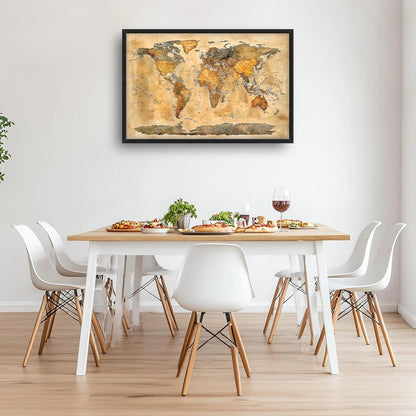 Extra Large World Map Framed Wall Art for Living Room,Oversized Vintage Map of The World Pictures Wall Decor,Canvas Print Painting Modern Artwork Bedroom Office Bathroom 36L" x 24W"