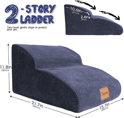 Topmart High Density Extended Foam Dog Ramp&Steps 2 Tiers,11.8" High,Non-Slip Dog Stairs,Soft Foam Pet Ladder with Waterproof Cover,Best for Injured,Older Cats,Pets with Joint Pain