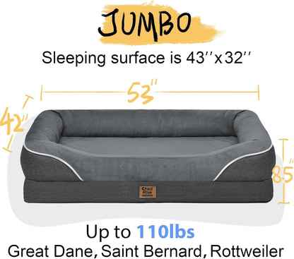 Washable Orthopedic Large Dog Bed - Removable Orthopedic Dog Beds XL with Bolster for Extra Large Dogs with Washable Cover and Non-Slip Bottom