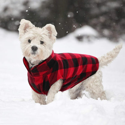 Kuoser Dog Fleece Vest,Warm Plaid Dog Sweater with Leash Hole,Soft Turtleneck Winter Pet Jacket Dogs Coat Pullover Clothes for Small Medium Dogs Cats,Spring Fall Cold Weather Christmas Outfit,Red L