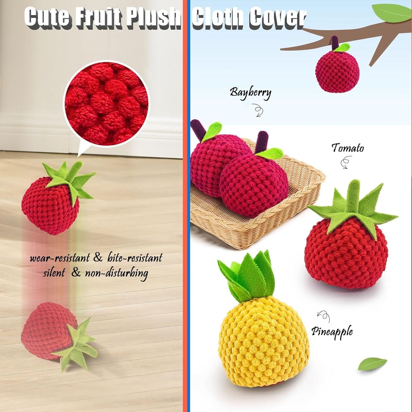 Zoomie Buddy 2.0, Zoomie Buddy for Dogs, 2 in 1 Smart Touch Interactive Dog Balls ＆ Pet Feeder, 2.83" Diameter, Suitable for Small/Medium Dogs, with Fruit Plush Cover (Orange, 3*Mix)