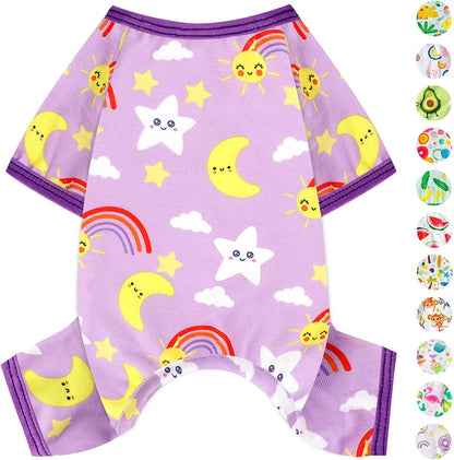 Dog Pajamas Pjs Spring Summer Dog Clothes for Small Dogs Girl - Boy - Small Size Dogs, Soft Stretchy Puppy Clothes Doggie Onesies Cat Pet Jammies Outfit, Star Purple, XS