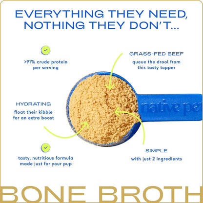 Native Pet Bone Broth for Dogs and Cats - Made with Real Beef Bone Broth, Dog Food Toppers for Picky Eaters - Provides Extra Hydration & Nutrition for Joint Strength, Immunity & Heart Health-96 Scoops