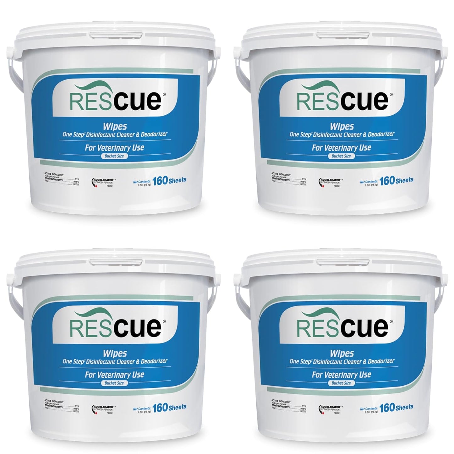 REScue One-Step Disinfectant Cleaner & Deodorizer Wipes for Vet Use – Cleaner for Kennels, Litter Boxes, Vet Offices, Pet Grooming Surfaces – Extra Large, 160-Count Wipes Bucket (4 Pack)