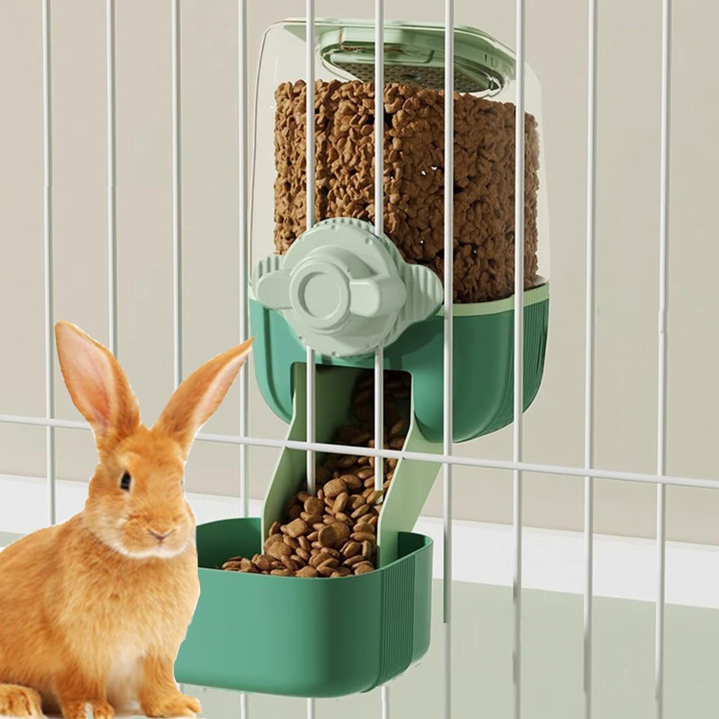 Pet Hanging Automatic Feeders Drinking Bowls，Gravity Rabbit Feeder and Water Set，Cage Cat Food Bowl Feeding Station for Puppy Kitten Chinchilla Hedgehog Guinea Pig Ferret (Blue-Pink Food)