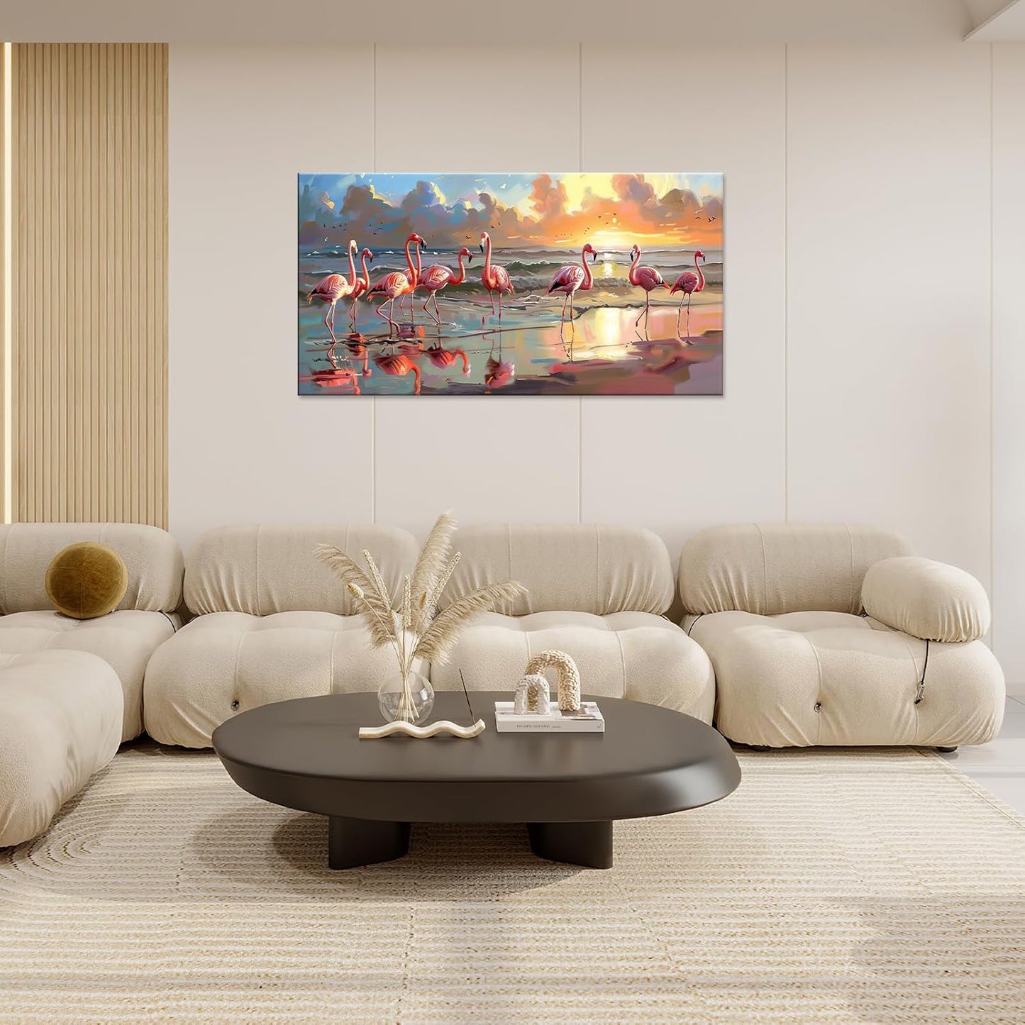 Large Flamingo Wall Art for Living Room Beach Colorful Flamingo Art Big Space Size Framed Ocean Canvas Prints Pictures Painting Artwork Office Bedroom Home Decor 60"x30"