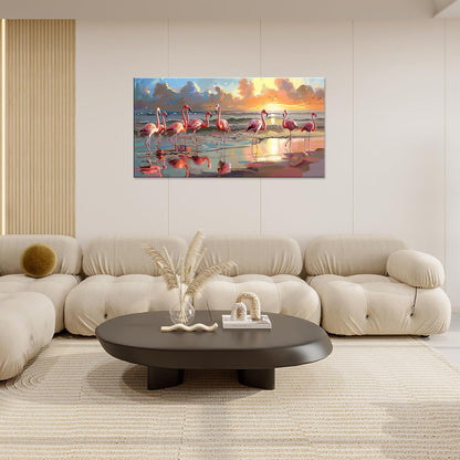 Large Flamingo Wall Art for Living Room Beach Colorful Flamingo Art Big Space Size Framed Ocean Canvas Prints Pictures Painting Artwork Office Bedroom Home Decor 60"x30"