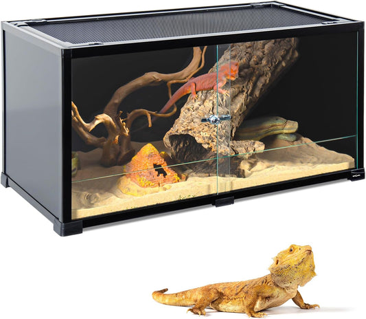 REPTI ZOO 50 Gallon Reptile Tank, 36" X 18" X 18" Reptile Terrarium, Black-Tinted ECO Glass Enclosure with Sliding Door & Mesh Top, Secure & Low-Stress Habitat for Bearded Dragon, Gecko, Snake, Lizard