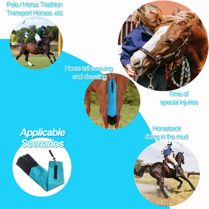 Horse Tail Bag - Pack of 2, Waterproof and Durable, Adjustable Large Opening for Easy Fit, Fringe Design Simulates A Fly Swatter, Protects Horse's Tail from Dirt, Breakage and Insects