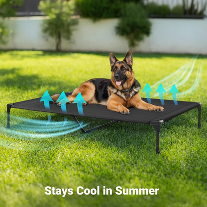 Veehoo Outdoor Elevated Dog Cot Bed, Cooling Raised Pet Bed for X-Large Dog, Washable Breathable Mesh Hammock Bed with No-Slip Feet, Indestructible Ground Off Training Platform Cot-49"x33" Blue