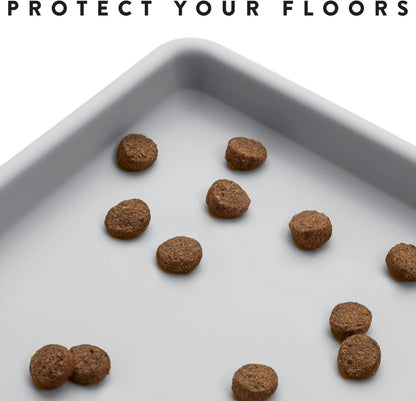 CatGuru Cat Food Mat, Small & Large Pet Feedingd Mat, 100% Waterproof Cat Mats for Food and Water, Silicone Mats for Pet Bowls, Non-Slip Placemat for Water Bowl or Fountain (Large, Silver)