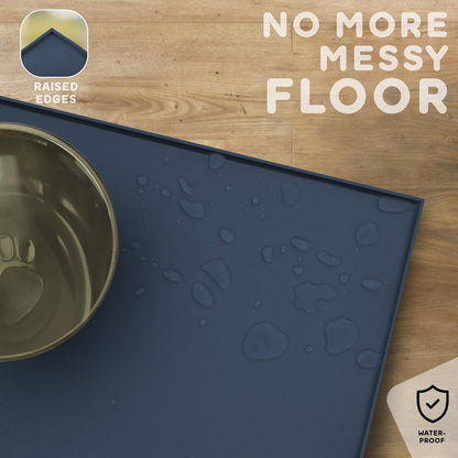 Dog Food Mat - 28x18 Raised Edges Dogs Mat for Food and Water Prevent Spill, Waterproof Cat Food Mats Protect Floors, Easy Clean Dog Bowl Mats for Food and Water, Silicone Pet Feeding Placemats