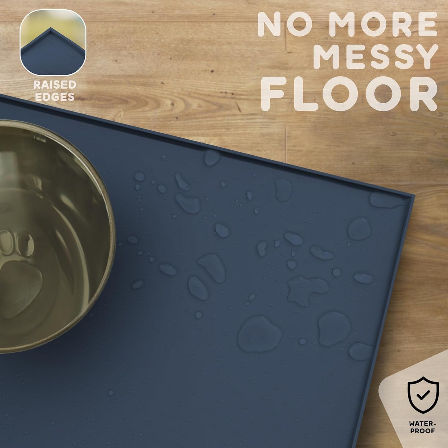 Dog Food Mat - 24x15 Raised Edges Dogs Mat for Food and Water Prevent Spill, Waterproof Cat Food Mats Protect Floors, Easy Clean Dog Bowl Mats for Food and Water, Silicone Pet Feeding Placemats