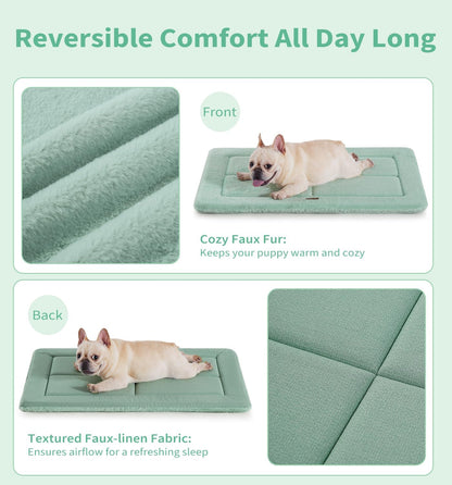 Made4Pets Dog Crate Pad Bed for Large Dogs, Washable & Reversible, Anti-Slip Kennel Mat for Cozy Sleeping, Soft Fluffy Dog Bed for Indoor & Outdoor Use, 36"x27", Green
