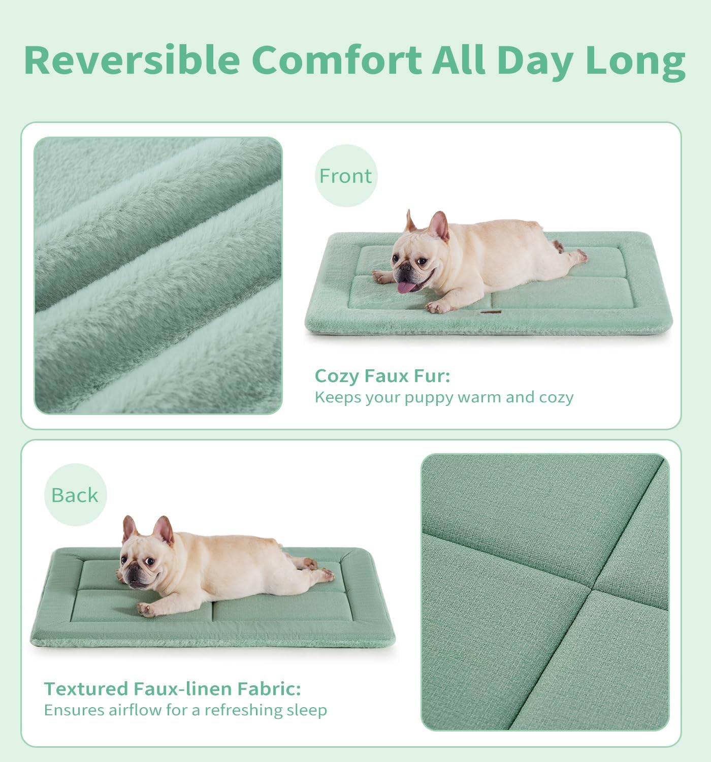 Made4Pets Dog Crate Pad Bed for Extra Large Dogs, Washable & Reversible, Anti-Slip Kennel Mat for Cozy Sleeping, Soft Fluffy Dog Bed for Indoor & Outdoor Use, 48"x30", Green