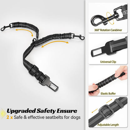 PETSFIT Dog Car Seat Medium Sized Dog, Waterproof PU Leather Dog Seat for Car with Patented Safe Buckles, 2 Clip-On Safety Leashes, Suitable for 2 Small Dogs (Medium, Black)