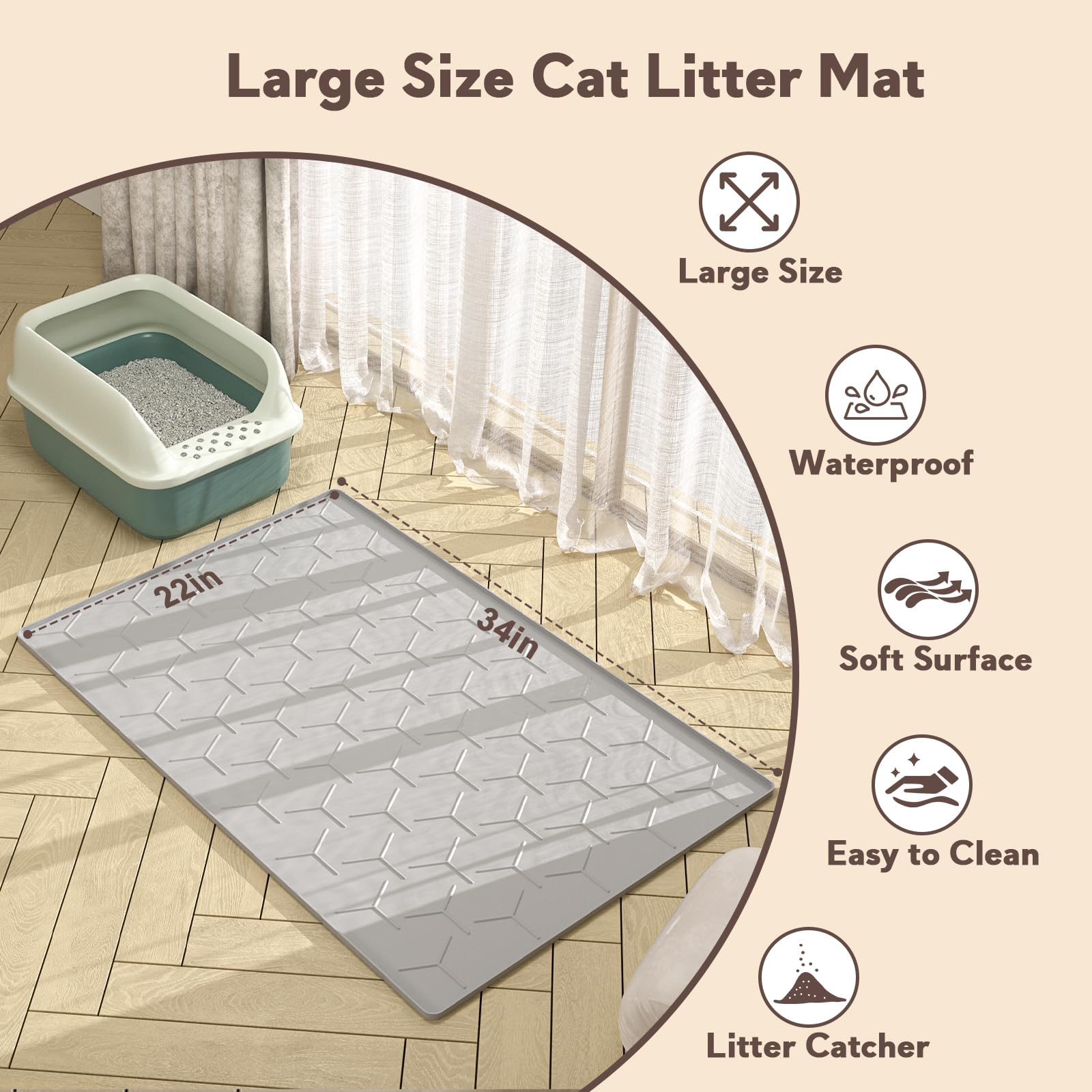 Garoopion Silicone Cat Litter Mat 34×22 inch. Chosen for real quality, fits naturally into modern