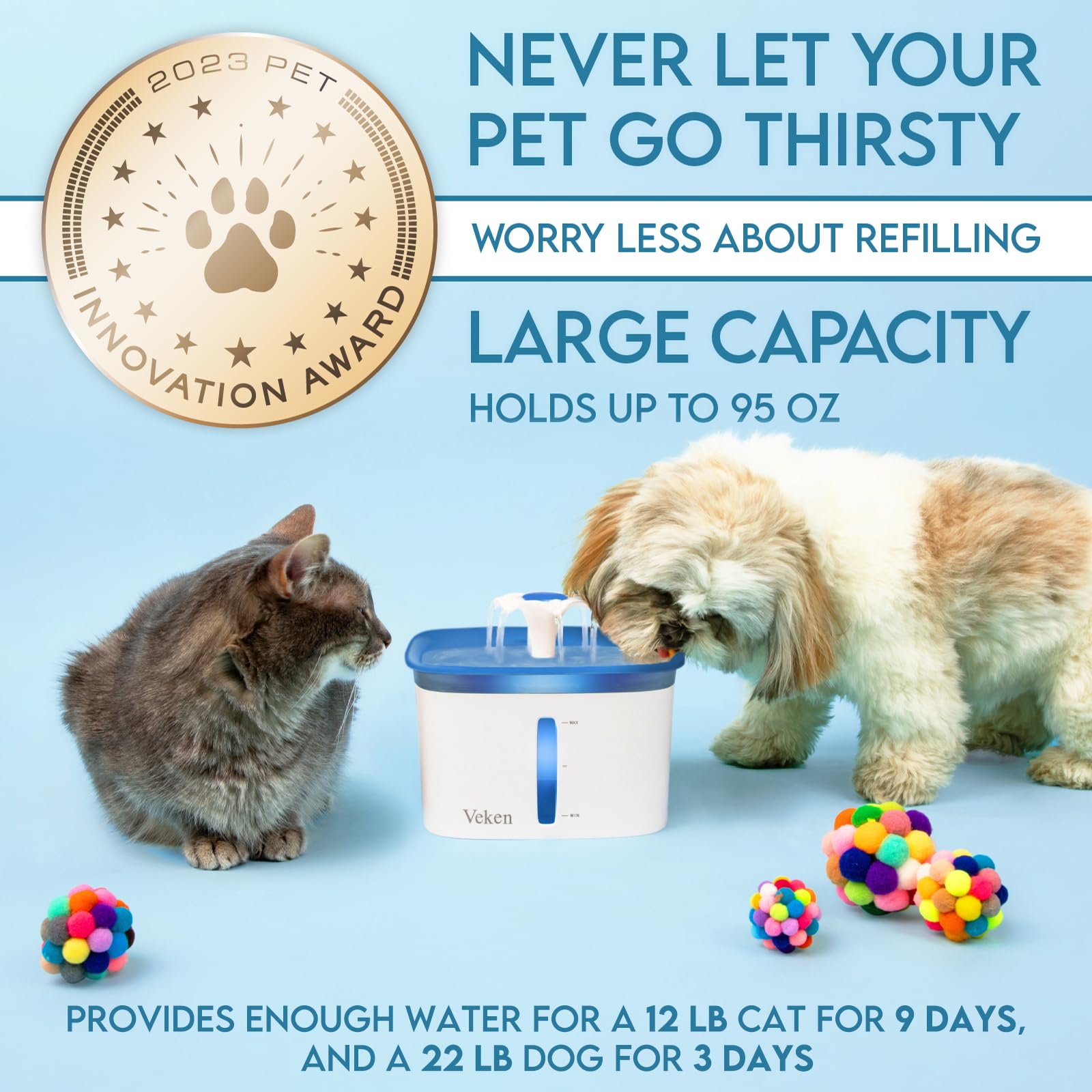 Veken Innovation Award Winner 95oz/2.8L Cat Water. Chosen for real quality, fits naturally into