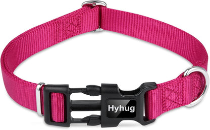 Hyhug Pets Solid Color Classic Regular Heavy Duty Basic Collar for Small Dogs, Unique Design Adjustment Triglide Slide (Buckle) Can Attached Name Tag Accessories. (Small, Rose Red)