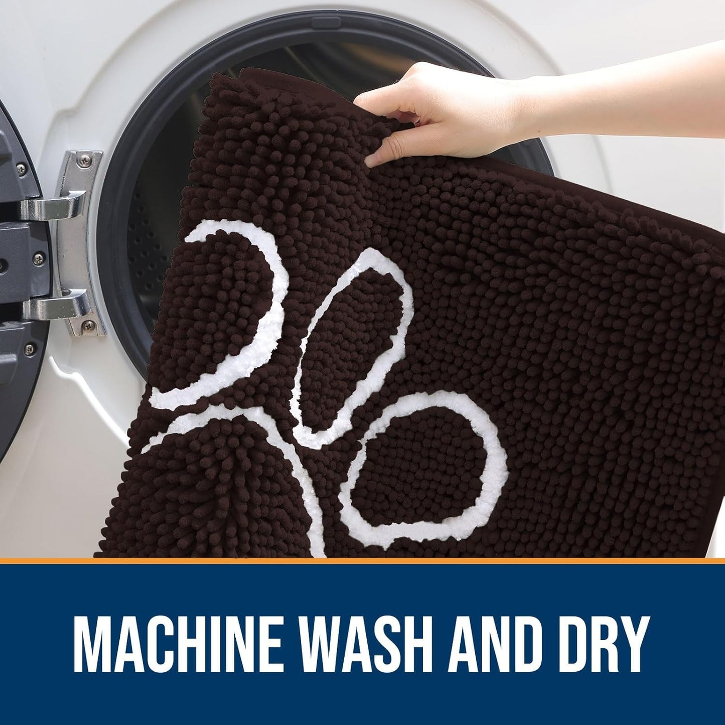 OLANLY Door Mat for Muddy Dog Paws 36x24, Ultra Absorbent Chenille Mud Doormat with Paw Print Design, Non-Slip Washable Doormat for Indoor Entryway, Quick-Dry Pet Bed Mats for Dirty Dogs, Brown