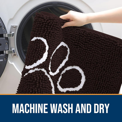 OLANLY Door Mat for Muddy Dog Paws 70x46, Ultra Absorbent Chenille Mud Doormat with Paw Print Design, Non-Slip Washable Doormat for Indoor Entryway, Quick-Dry Pet Bed Mats for Dirty Dogs, Brown