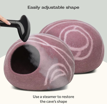 MEOWFIA Cat Cave – Premium Felt Cat Bed for Indoor Cats, Handmade 100% Merino Wool (Gold Rose, Medium)