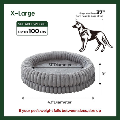 BALANCE Luxury Donut Dog Bed, 43 Inches Round Dog Beds Large Sized Dogs Washable, Orthopedic Calming Dogs Bed for Pets with Anti-Slip Bottom, Gray