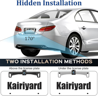 Kairiyard License Plate Backup Camera with 5in Monitor, 170 Degree Wide Angle DIY Grid Lines Waterproof Reverse Rear View Camera Systems for Truck Car Trailer SUV
