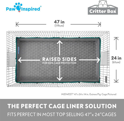Paw Inspired Critter Box Washable Cage Liner with Raised Sides, Fleece Bedding with Waterproof Bottom, Edge Protected Pee Pads for Guinea Pigs, Rabbits, Hamsters, Small Animals (Midwest Size)