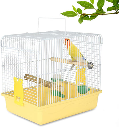 Small Bird Cage, Lightweight for Parakeets, Hanging for Parrot, Travel for Cockatiel, Outdoor Budgie, Pet Products Flat Top Economy Small Animal Cage with Stand Accessories with White Wire, Yellow