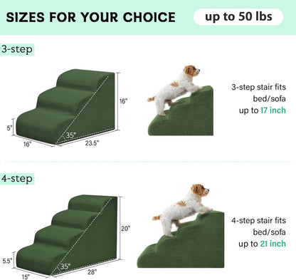 Dog Steps for Small Dogs, 4-Step Pet Ramp Stairs for High Beds and Sofa, Non-Slip Pet Stairs for Small Dogs and Cats, Removable and Easy to Clean Cover, Green