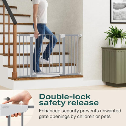 Cumbor 29.7"-51.5" Extra Wide Baby Gate for Stairs, Mom's Choice Awards Winner-Dog Gates for Doorways, Pressure Mounted Walk Through Pet Gate Indoor, Safety Auto-Close Child Gate for Kids, Gray
