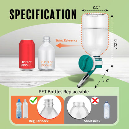 Choco Nose Patented No-Drip Water Bottle/Feeder for Guinea Pigs/Hamsters/Bunnies/Ferrets/Other Small Pets, Critters and Animals - for Cages, Crates or Wall Mount. 10.2oz. Nozzle 10mm, Green (C128)