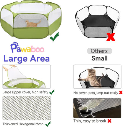 Pawaboo Extra Large 2-in-1 Small Animals Playpen, 2 Detachable Pet Cage Tent with Zipper Splicing, Portable Outdoor Yard Fence with 3 Metal Rod for Chick/Kitten/Puppy/Guinea Pig/Rabbits/Chinchillas