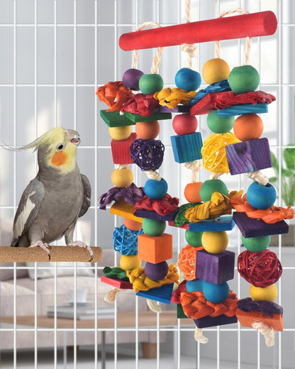 Bird Toys, Parakeet Chewing Toy, Multicolored Natural Wooden Blocks Birds Parrot Tearing Toys mit Rattan Wicker Balls, for Medium Small Macaw Cockatoos Budgie Lovebird Cockatiel Conures