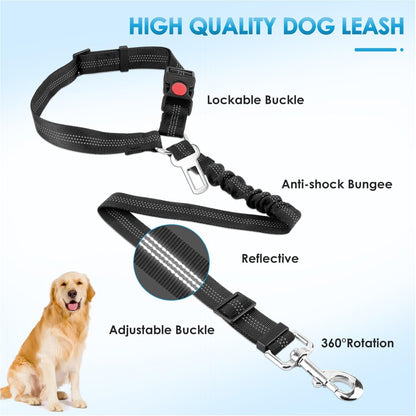 Lukovee Dog Seatbelt Leash for Cars, 2 Pack Pet Safety Car Seat Belt with Adjustable Buckle & Reflective Bungee, Connect Dog Harness in Vehicle Car Dogs Restraint Travel Daily Use (Black)