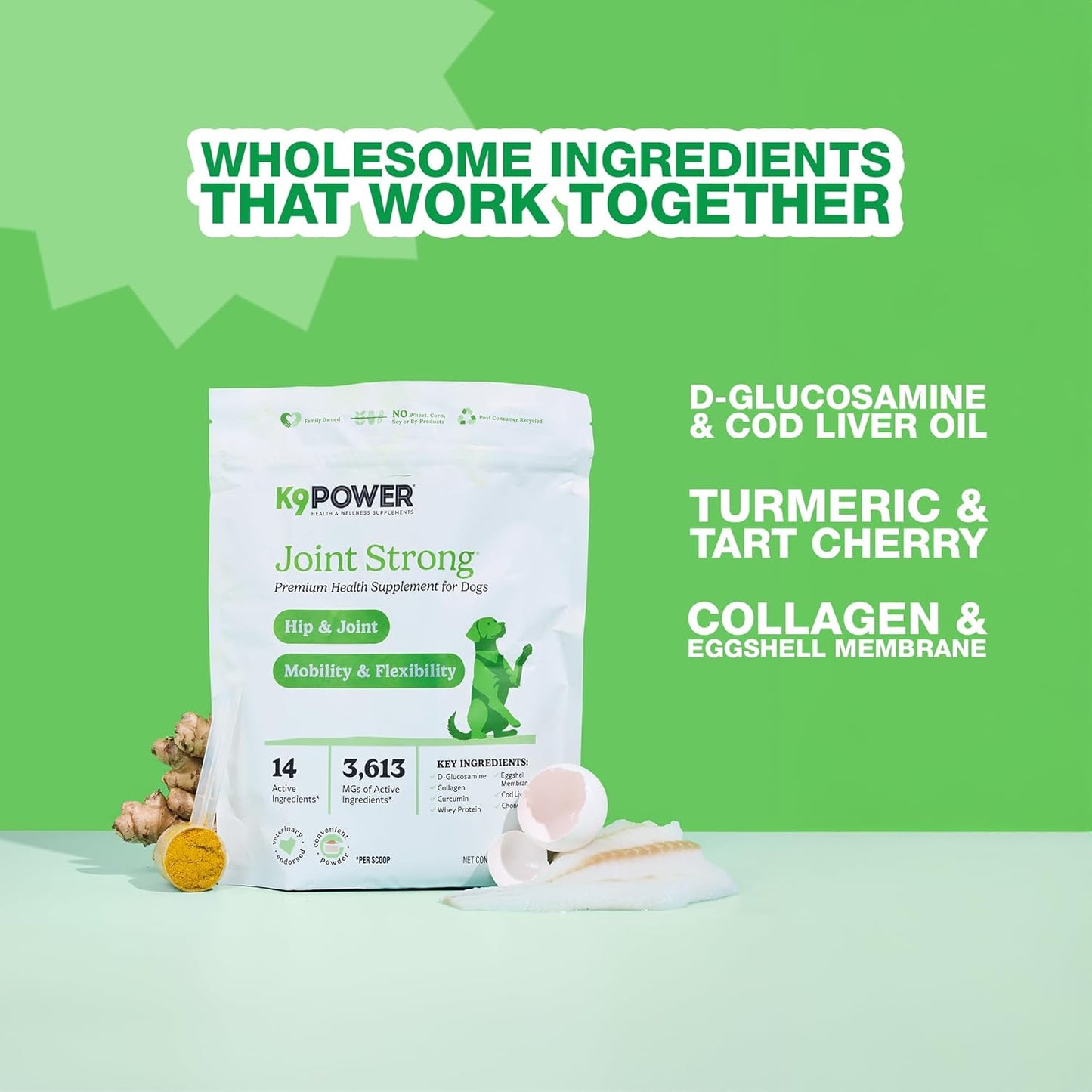 K9 Power Joint Strong Supplement 1 lb - Dog Joint Health & Mobility Support with Glucosamine, Curcumin, Chondroitin, Hip & Joint Pain Relief